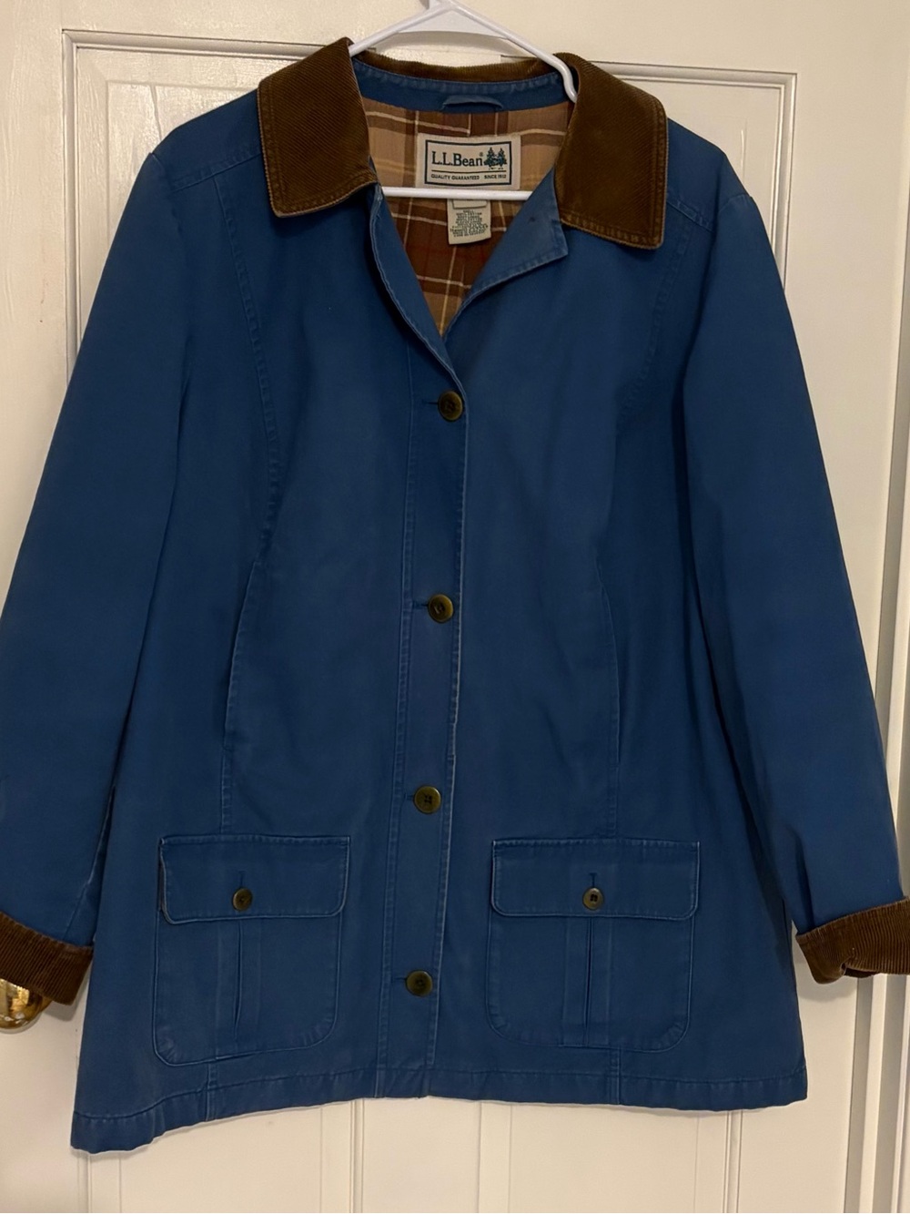 LL Bean 1X Darker Blue Adirondack Barn Jacket Flannel Lined Like New.